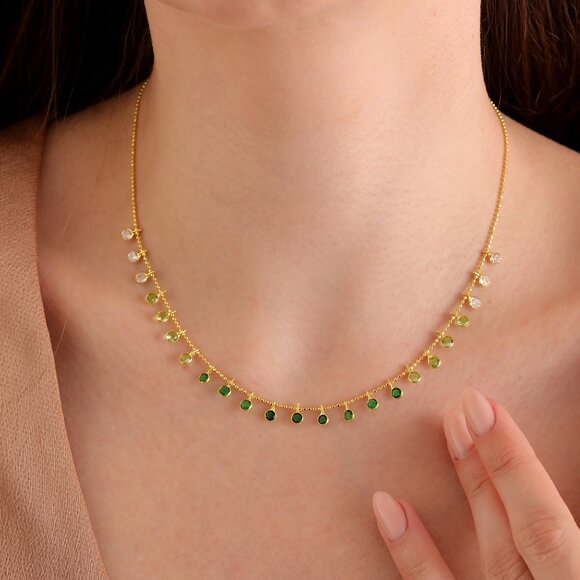 Handmade Personalize Gradient Green Gemstone Choker Necklace,925K silver - Picture 5 of 5